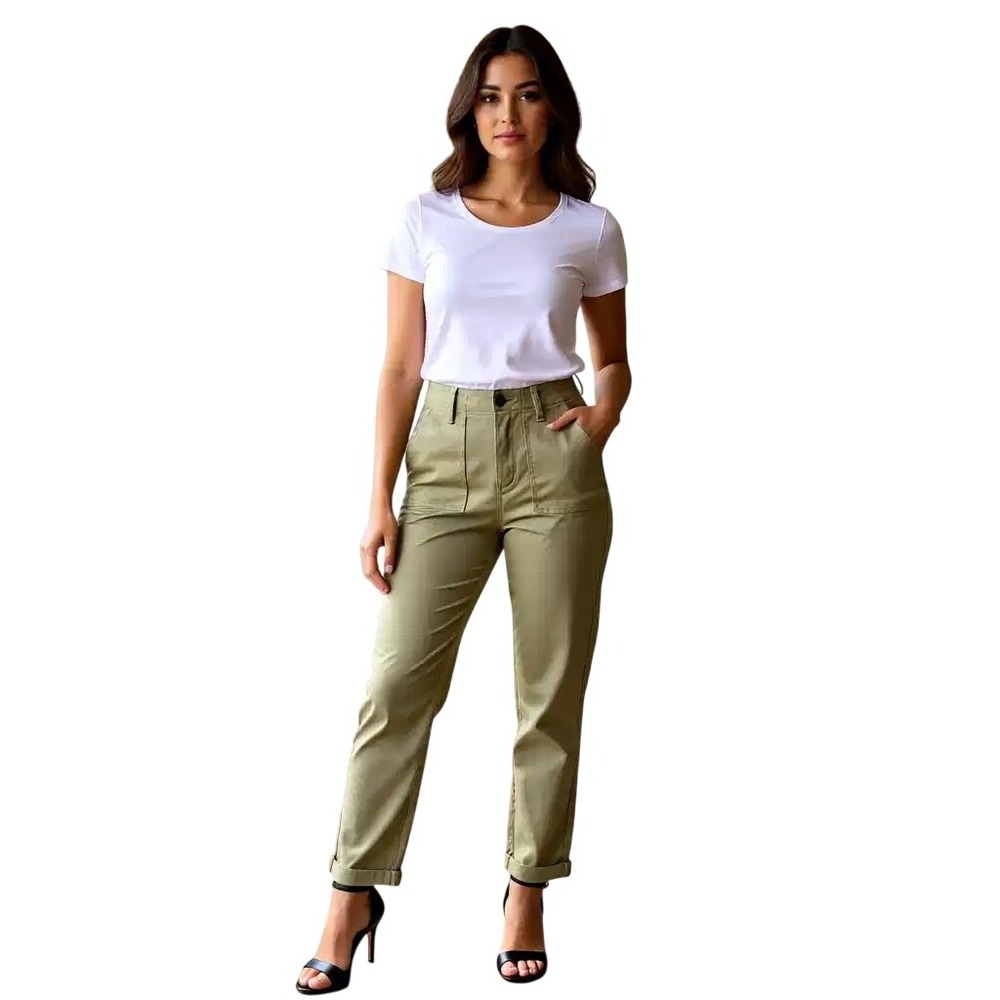 St Johns Bay Womens Khaki Utility Pants Straight Leg High Rise Tan Size 8 NWT